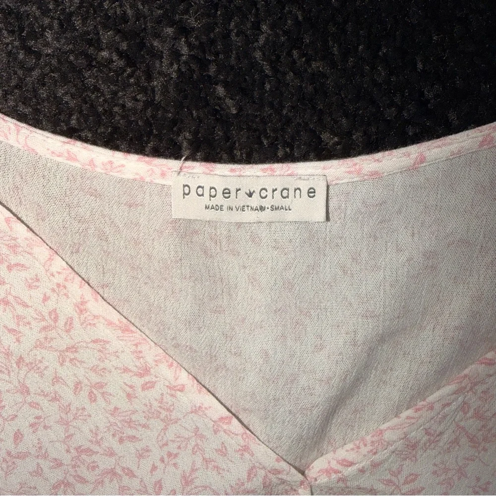 Paper Crane Pink Smocked Crop Top V-Neck Long Sleeve Peplum - Size S - Picture 6 of 8